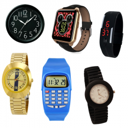 Eid Special 6  in 1 Bundle offer, Casio Wall Clock With 10 Inches Quartz, Lux Star Stainless Steel Watch For Men, Quartz Touch Band Watch, MJ New Quartz Exclusive Flexible Band Unisex Watch,  Better Kid's Calculator Watch, Universal LED Band Watch, F66
